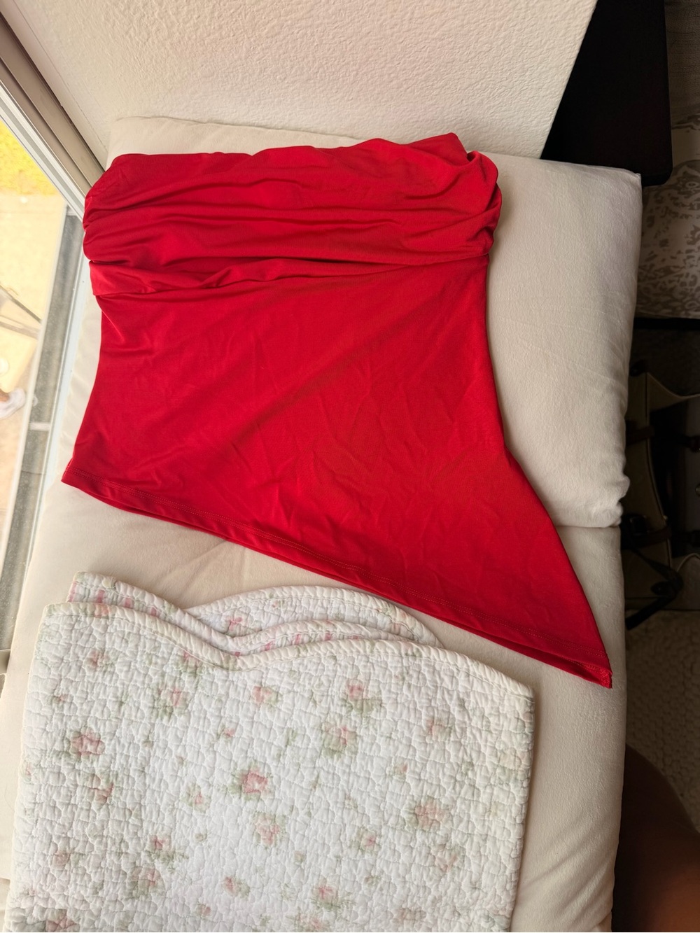 American Threads Bright Red Asymmetrical Tube Top